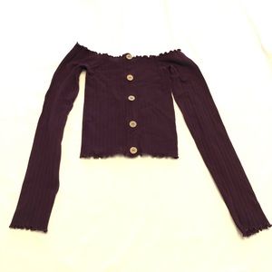 Bella seamless off shoulder crop top. Burgundy.